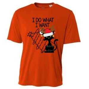 I Do What I Want Christmas Tree Cat Gift Cooling Performance Crew T-Shirt