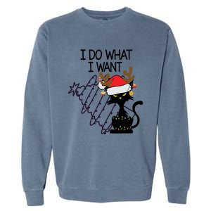 I Do What I Want Christmas Tree Cat Gift Garment-Dyed Sweatshirt