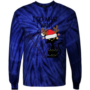 I Do What I Want Christmas Tree Cat Gift Tie-Dye Long Sleeve Shirt