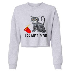 I Do What I Want Cat Coffee Black Cat Red Cup Funny Graphic Gift Cropped Pullover Crew