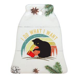 I Do What I Want Cat Coffee Black Cat Red Cup Funny Graphic Ceramic Bell Ornament