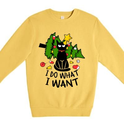 I Do What I Want Cat Christmas Tree Funny Black Cat Graphic Gift Premium Crewneck Sweatshirt