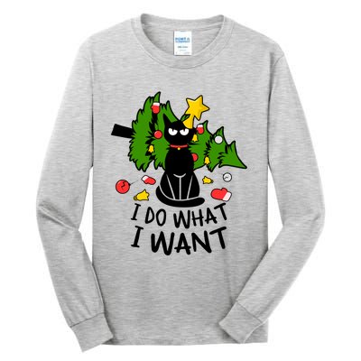 I Do What I Want Cat Christmas Tree Funny Black Cat Graphic Gift Tall Long Sleeve T-Shirt