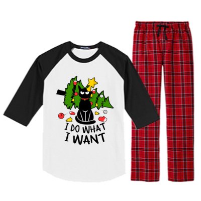 I Do What I Want Cat Christmas Tree Funny Black Cat Graphic Gift Raglan Sleeve Pajama Set