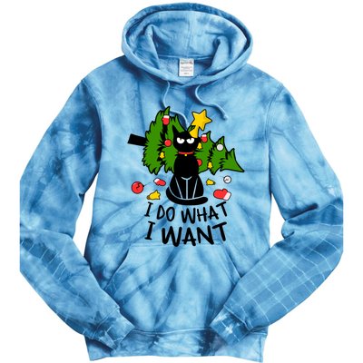 I Do What I Want Cat Christmas Tree Funny Black Cat Graphic Gift Tie Dye Hoodie