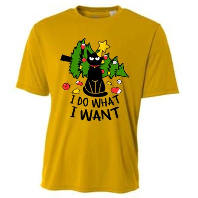 I Do What I Want Cat Christmas Tree Funny Black Cat Graphic Gift Cooling Performance Crew T-Shirt