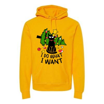 I Do What I Want Cat Christmas Tree Funny Black Cat Graphic Gift Premium Hoodie