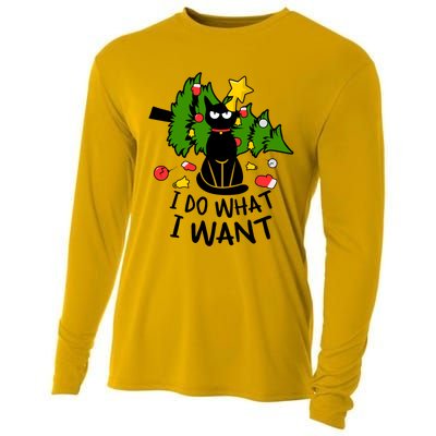 I Do What I Want Cat Christmas Tree Funny Black Cat Graphic Gift Cooling Performance Long Sleeve Crew