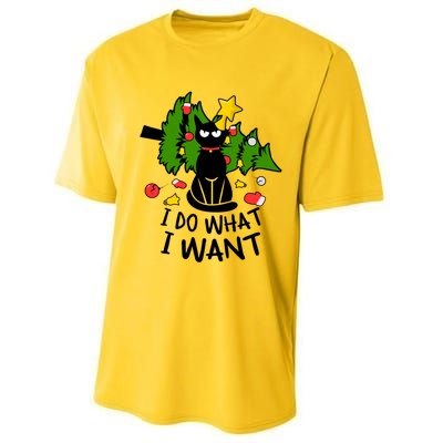 I Do What I Want Cat Christmas Tree Funny Black Cat Graphic Gift Performance Sprint T-Shirt