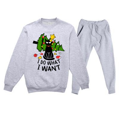 I Do What I Want Cat Christmas Tree Funny Black Cat Graphic Gift Premium Crewneck Sweatsuit Set