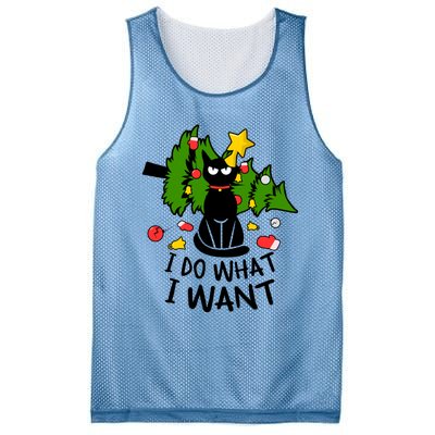 I Do What I Want Cat Christmas Tree Funny Black Cat Graphic Gift Mesh Reversible Basketball Jersey Tank