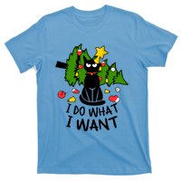 I Do What I Want Cat Christmas Tree Funny Black Cat Graphic Gift T-Shirt