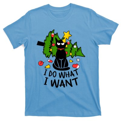 I Do What I Want Cat Christmas Tree Funny Black Cat Graphic Gift T-Shirt