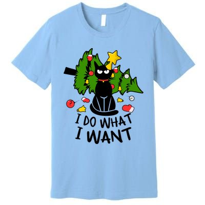 I Do What I Want Cat Christmas Tree Funny Black Cat Graphic Gift Premium T-Shirt