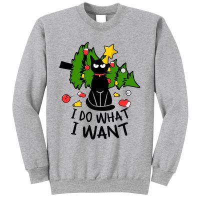 I Do What I Want Cat Christmas Tree Funny Black Cat Graphic Gift Sweatshirt