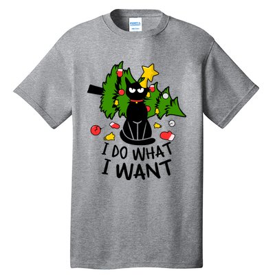 I Do What I Want Cat Christmas Tree Funny Black Cat Graphic Gift Tall T-Shirt