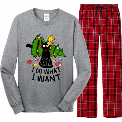 I Do What I Want Cat Christmas Tree Funny Black Cat Graphic Gift Long Sleeve Pajama Set