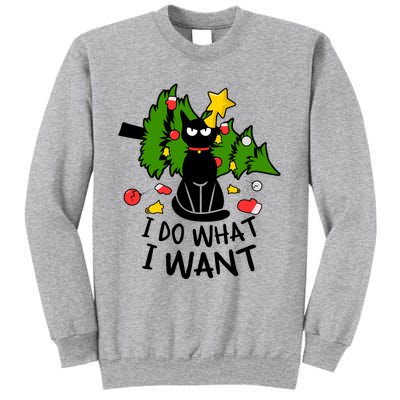 I Do What I Want Cat Christmas Tree Funny Black Cat Graphic Gift Tall Sweatshirt