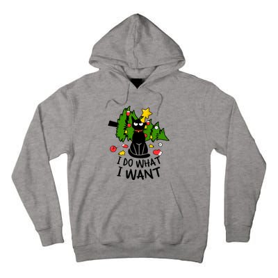 I Do What I Want Cat Christmas Tree Funny Black Cat Graphic Gift Tall Hoodie