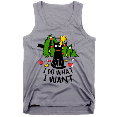 I Do What I Want Cat Christmas Tree Funny Black Cat Graphic Gift Tank Top