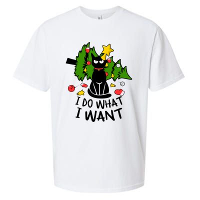 I Do What I Want Cat Christmas Tree Funny Black Cat Graphic Gift Sueded Cloud Jersey T-Shirt