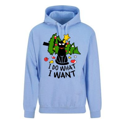 I Do What I Want Cat Christmas Tree Funny Black Cat Graphic Gift Unisex Surf Hoodie