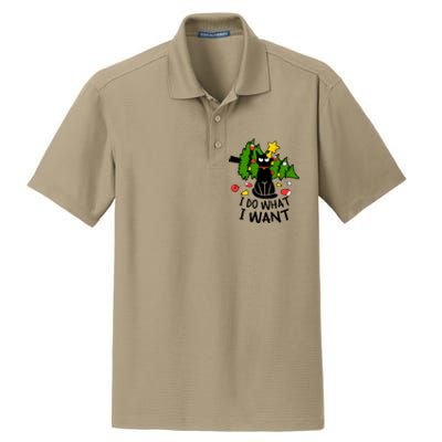 I Do What I Want Cat Christmas Tree Funny Black Cat Graphic Gift Dry Zone Grid Polo