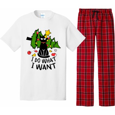 I Do What I Want Cat Christmas Tree Funny Black Cat Graphic Gift Pajama Set