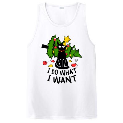 I Do What I Want Cat Christmas Tree Funny Black Cat Graphic Gift PosiCharge Competitor Tank