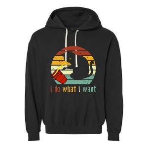 I Do What I Want Cat Coffee Black Cat Red Cup Funny Graphic Garment-Dyed Fleece Hoodie