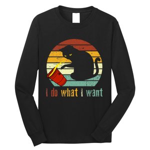 I Do What I Want Cat Coffee Black Cat Red Cup Funny Graphic Long Sleeve Shirt