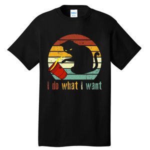 I Do What I Want Cat Coffee Black Cat Red Cup Funny Graphic Tall T-Shirt