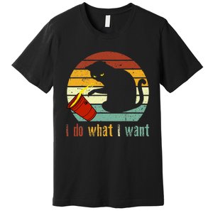 I Do What I Want Cat Coffee Black Cat Red Cup Funny Graphic Premium T-Shirt