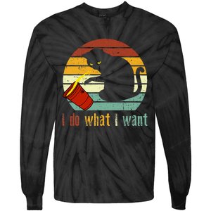 I Do What I Want Cat Coffee Black Cat Red Cup Funny Graphic Tie-Dye Long Sleeve Shirt