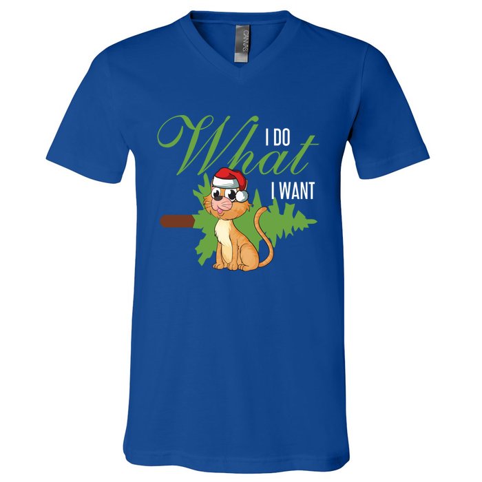 I Do What I Want Cat Wearing Santa Hat Sarcastic Christmas Meaningful Gift V-Neck T-Shirt