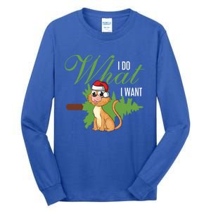 I Do What I Want Cat Wearing Santa Hat Sarcastic Christmas Meaningful Gift Tall Long Sleeve T-Shirt