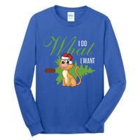 I Do What I Want Cat Wearing Santa Hat Sarcastic Christmas Meaningful Gift Tall Long Sleeve T-Shirt