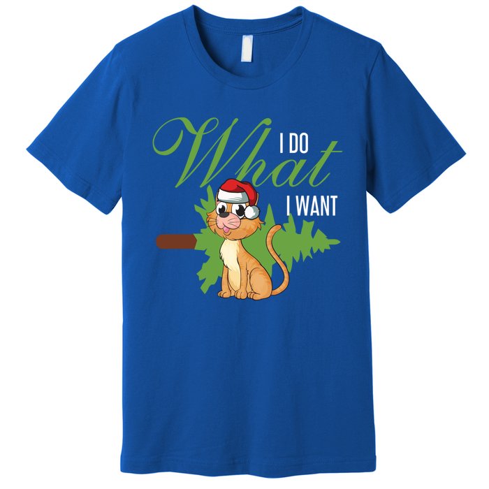 I Do What I Want Cat Wearing Santa Hat Sarcastic Christmas Meaningful Gift Premium T-Shirt