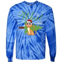 I Do What I Want Cat Wearing Santa Hat Sarcastic Christmas Meaningful Gift Tie-Dye Long Sleeve Shirt