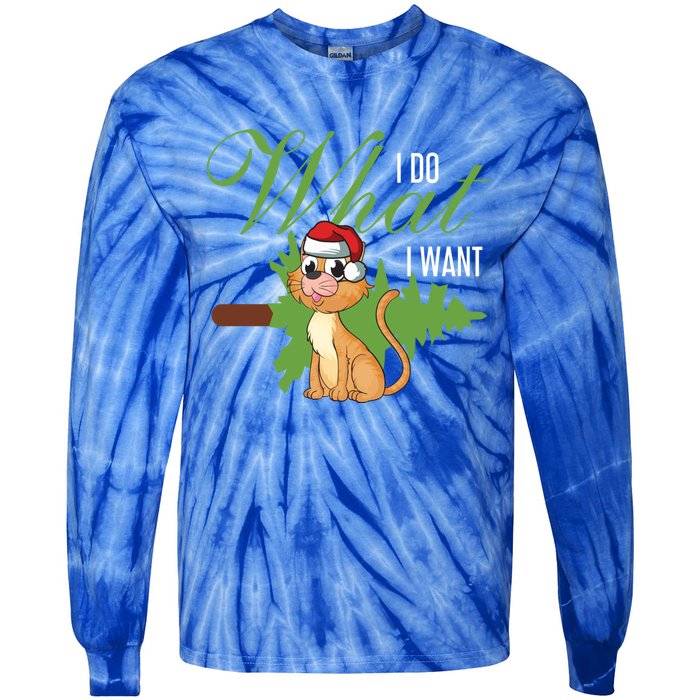 I Do What I Want Cat Wearing Santa Hat Sarcastic Christmas Meaningful Gift Tie-Dye Long Sleeve Shirt