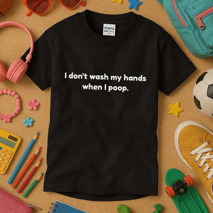 I DonT Wash My Hands When I Poop Funny Anti Germophobe Kids T-Shirt