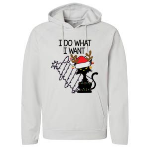 I Do What I Want Christmas Tree Cat Gift Performance Fleece Hoodie