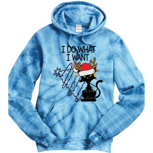 I Do What I Want Christmas Tree Cat Gift Tie Dye Hoodie