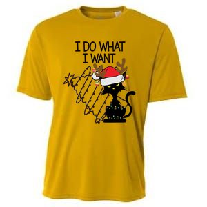 I Do What I Want Christmas Tree Cat Gift Cooling Performance Crew T-Shirt