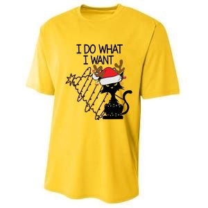 I Do What I Want Christmas Tree Cat Gift Performance Sprint T-Shirt