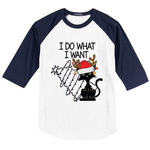 I Do What I Want Christmas Tree Cat Gift Baseball Sleeve Shirt