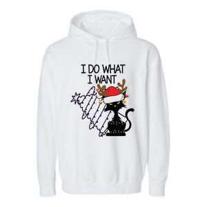 I Do What I Want Christmas Tree Cat Gift Garment-Dyed Fleece Hoodie