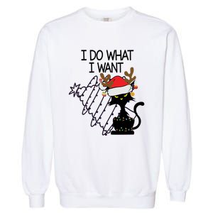 I Do What I Want Christmas Tree Cat Gift Garment-Dyed Sweatshirt