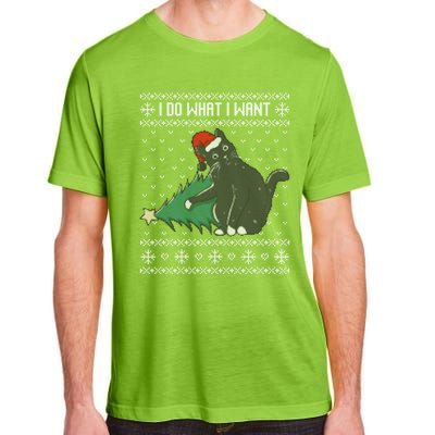 I Do What I Want Santa Cat Christmas Tree Ugly Sweater Xmas Gift Adult ChromaSoft Performance T-Shirt