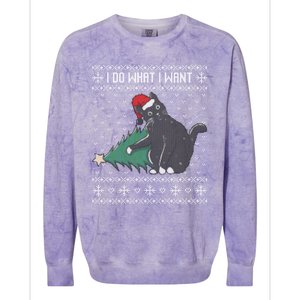 I Do What I Want Santa Cat Christmas Tree Ugly Sweater Xmas Gift Colorblast Crewneck Sweatshirt